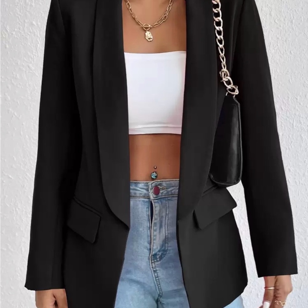 SHEIN Black Open-Front Tailored Blazer
